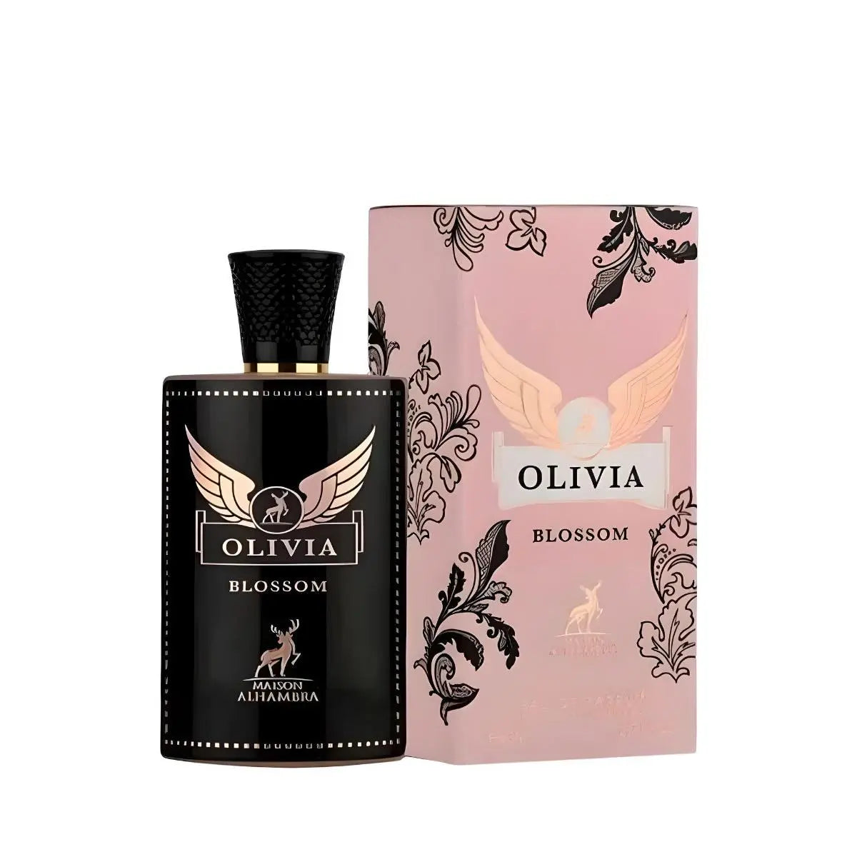 "Maison Alhambra Olivia Blossom – Perfume femenino con notas de pera, jazmín y vainilla."