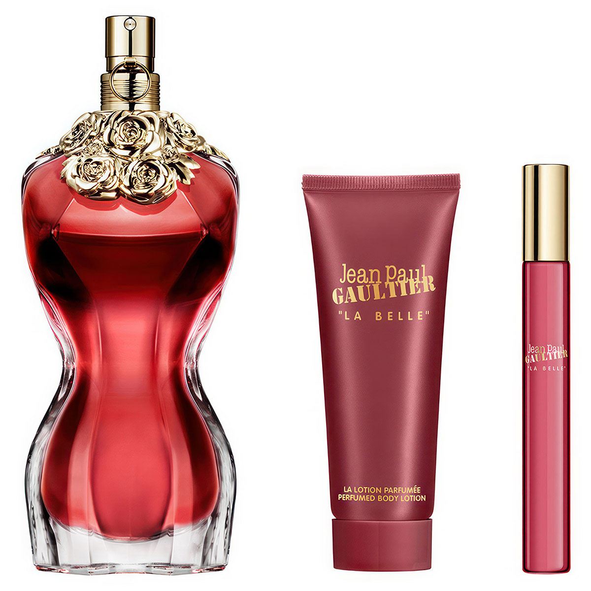 "Set Jean Paul Gaultier La Belle 100 ml + body lotion + mini perfume – Perfume dulce y sensual para mujer."