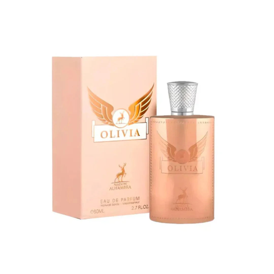 "Maison Alhambra Olivia – Perfume femenino floral afrutado con toques dulces y frescos."