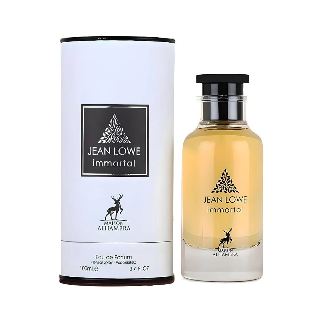 "Maison Alhambra Jean Lowe Inmortal – Perfume masculino amaderado y especiado."