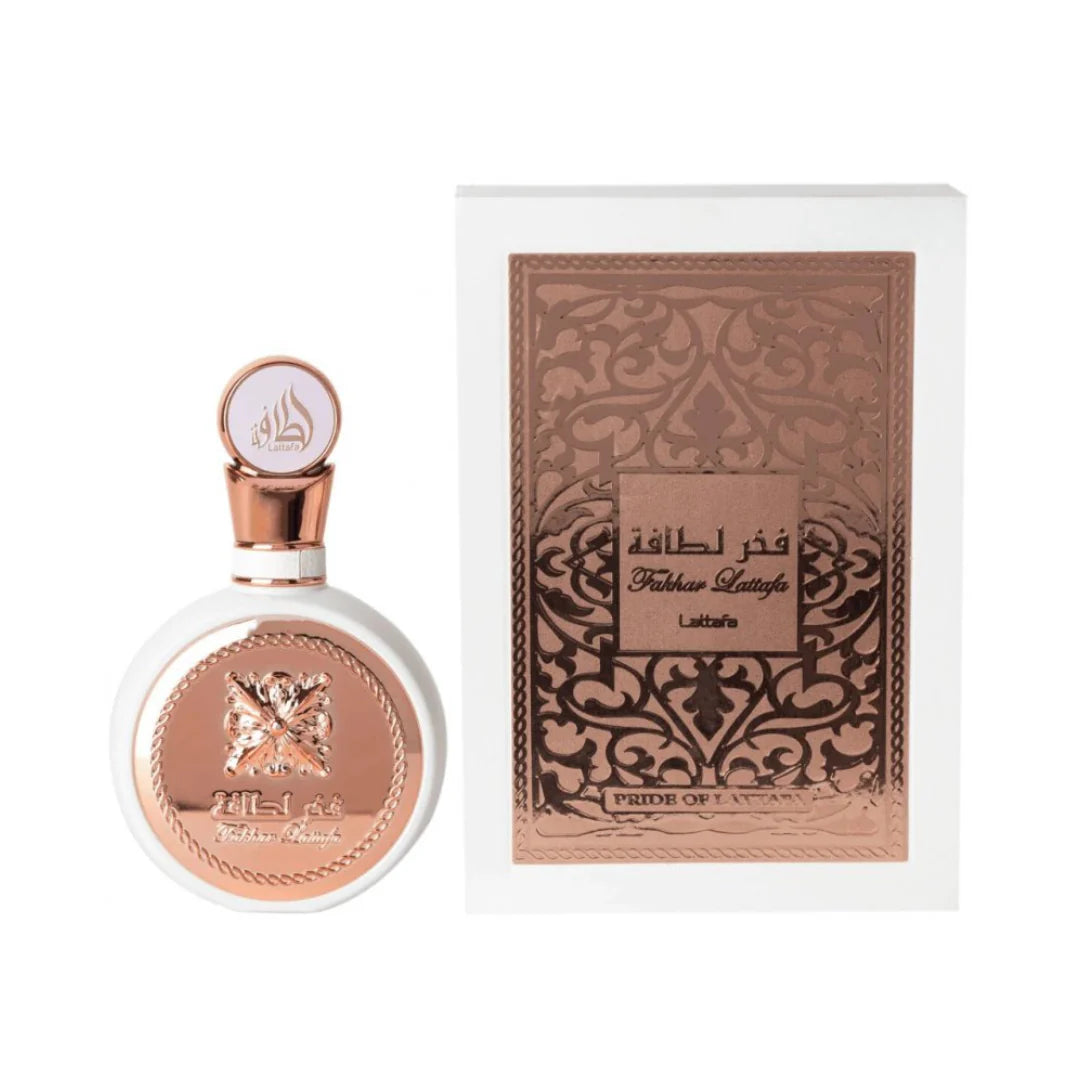 "Lattafa Fakhar 100 ml Edp – Perfume femenino con notas cítricas y florales."