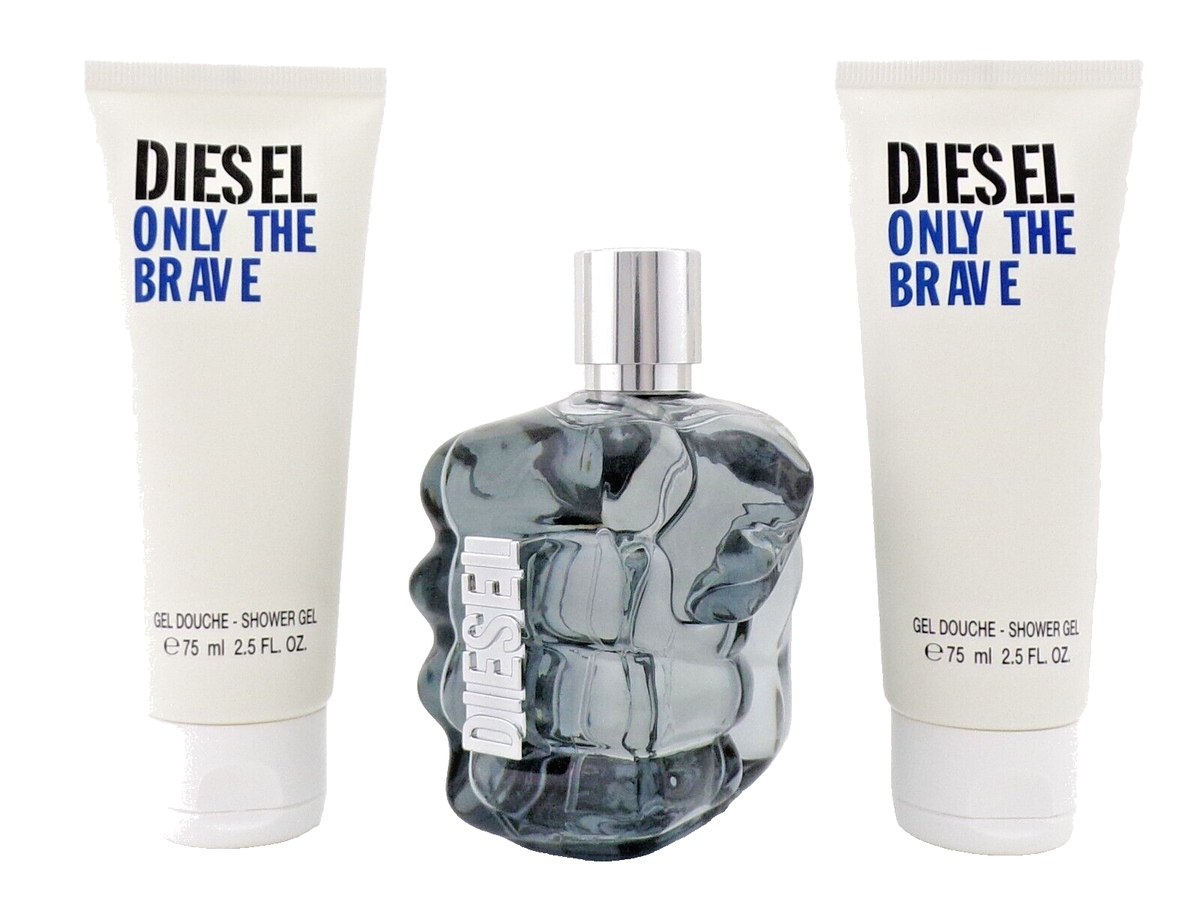 "Set Diesel Only the Brave 125 ml + 2 geles de ducha – Perfume masculino amaderado y energizante."