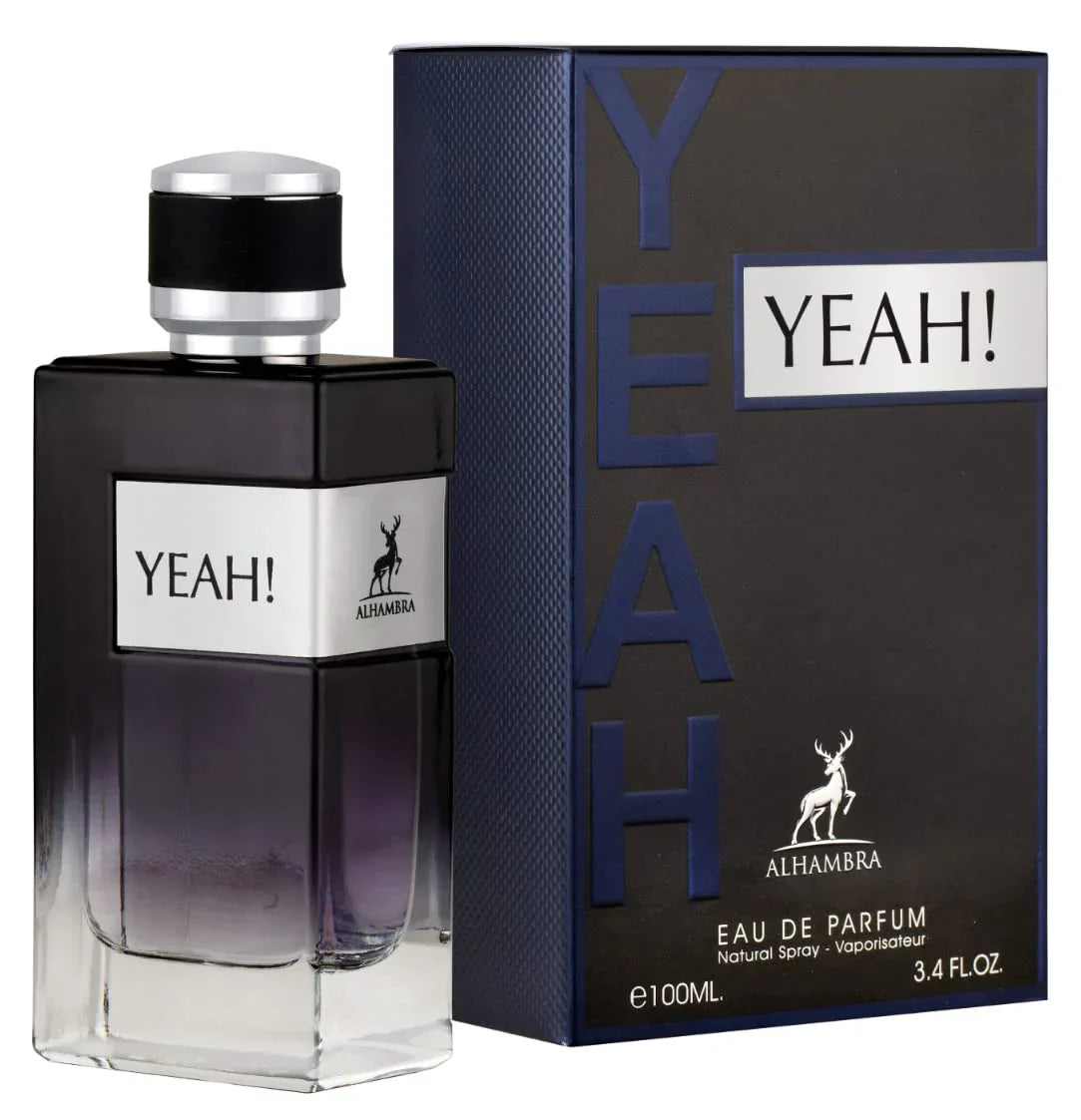 "Maison Alhambra Yeah – Perfume fresco y especiado con notas cítricas y amaderadas."