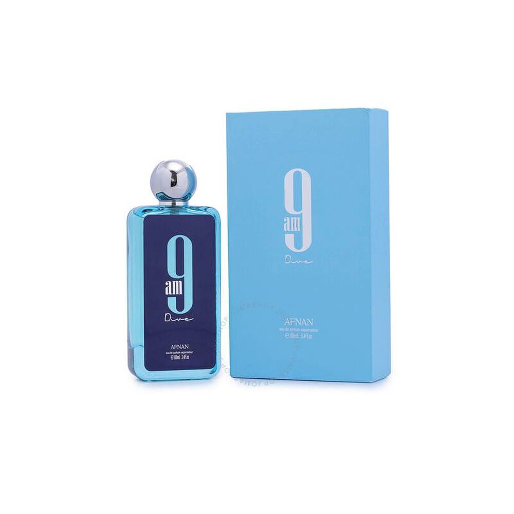 "Afnan 9AM Dive Blue – Perfume masculino fresco con notas marinas y amaderadas."