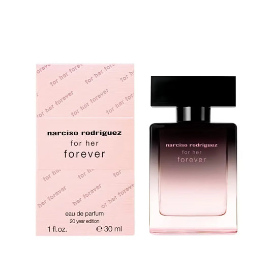 "Narciso Rodriguez For Her Forever – Perfume femenino floral con un toque sensual de almizcle y maderas."