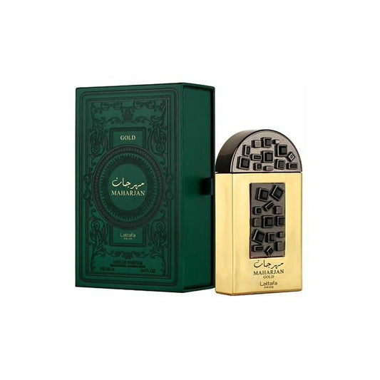 "Lattafa Pride Maharjan Gold 100 ml Edp – Perfume unisex con un aroma especiado y sofisticado."