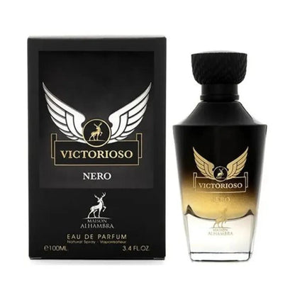 "Maison Alhambra Victorioso Nero – Perfume masculino oriental y amaderado."
