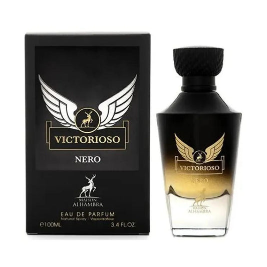 "Maison Alhambra Victorioso Nero – Perfume masculino oriental y amaderado."