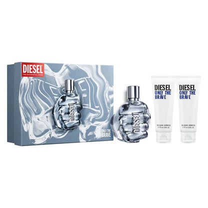"Set Diesel Only the Brave 125 ml + 2 geles de ducha – Perfume masculino amaderado y energizante."
