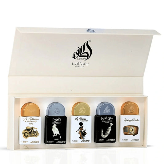 Lattafa Pride D'antiquites + Shaheen + LA African Drummer + Ishq AL Shuyukh + Vintage Radio EDP 20ML