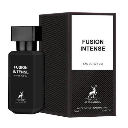 "Maison Alhambra Fusion Intense Parfum – Perfume especiado amaderado para hombre."