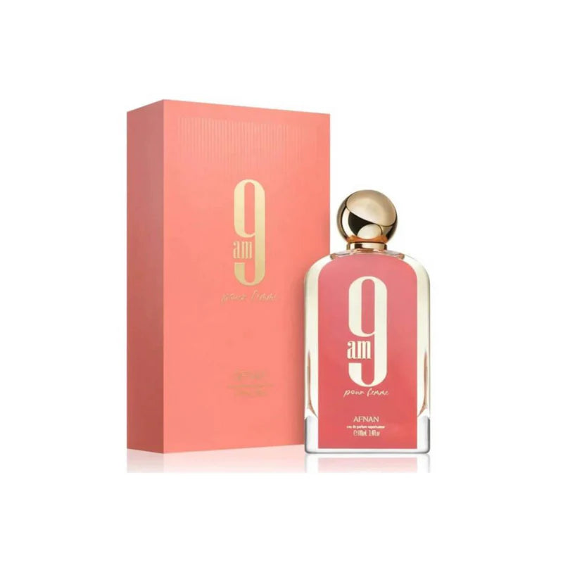 "Afnan 9AM 100 ml – Perfume femenino floral y frutal con notas vibrantes."