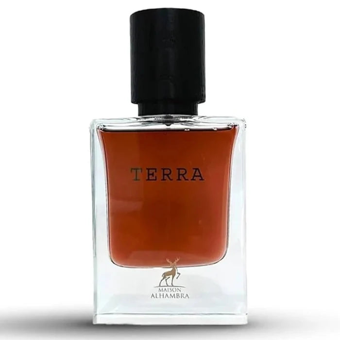 "Maison Alhambra Terra Parfum – Perfume masculino con notas amaderadas y especiadas."