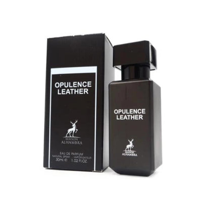 "Maison Alhambra Opulence Leather – Perfume masculino con aroma a cuero, especias y maderas."