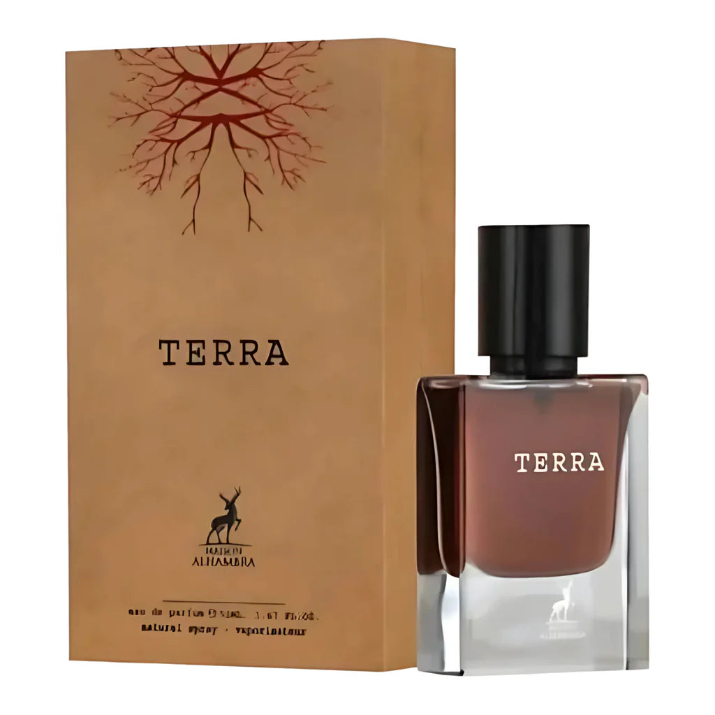 "Maison Alhambra Terra Parfum – Perfume masculino con notas amaderadas y especiadas."