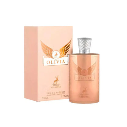 "Maison Alhambra Olivia – Perfume femenino floral afrutado con toques dulces y frescos."