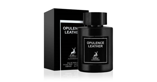"Maison Alhambra Opulence Leather 100 ml Edp – Perfume masculino de lujo con notas de cuero y maderas."