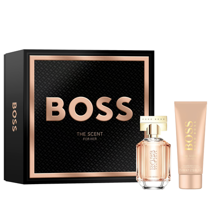 "Set Hugo Boss The Scent Mujer con perfume y loción corporal."