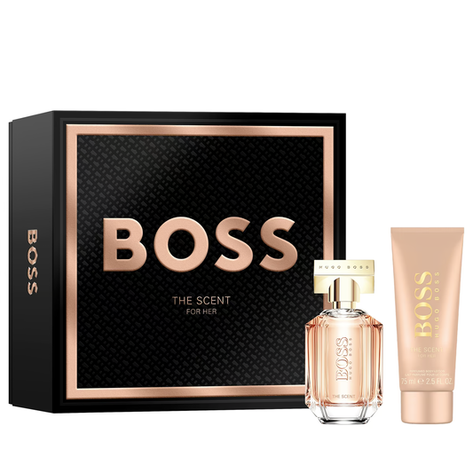 "Set Hugo Boss The Scent Mujer con perfume y loción corporal."