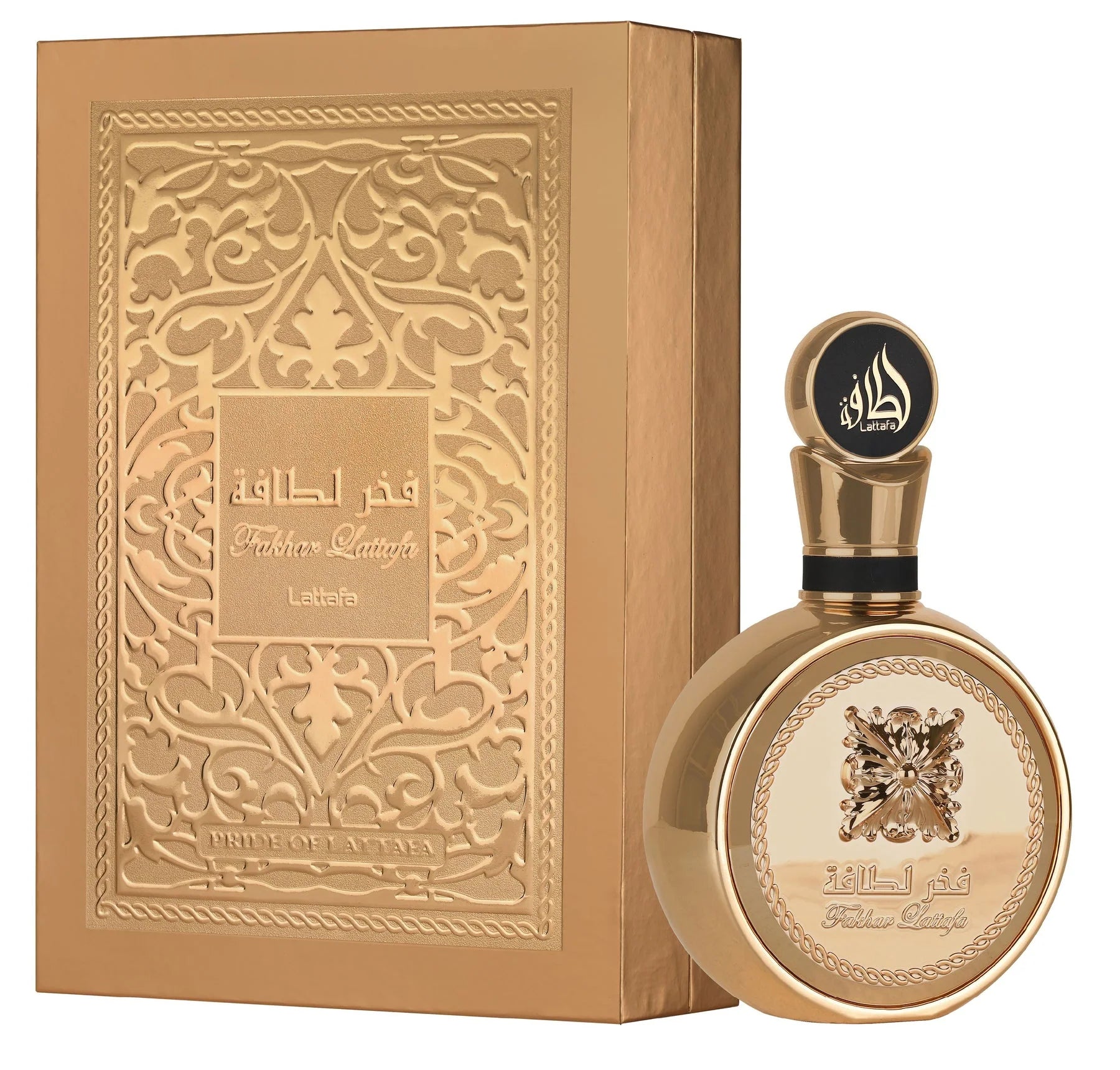 "Lattafa Pride Fakhar Gold 100 ml Edp – Perfume unisex con notas frutales, florales y amaderadas."