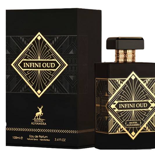 "Maison Alhambra Infini Oud – Perfume amaderado oriental de lujo."