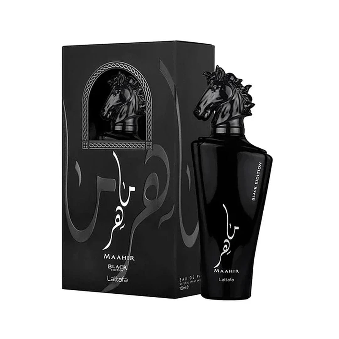 "Lattafa Maahir Black Edition 100 ml Edp – Perfume masculino sofisticado y potente."