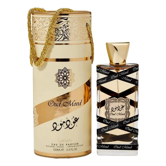 "Lattafa Oud Mood 100 ml Edp – Perfume unisex con oud, ámbar y especias para un aroma sofisticado y duradero."
