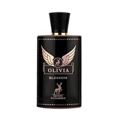 "Maison Alhambra Olivia Blossom – Perfume femenino con notas de pera, jazmín y vainilla."