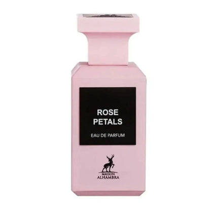 "Maison Alhambra Rose Petals – Perfume floral con notas de rosa y almizcle."