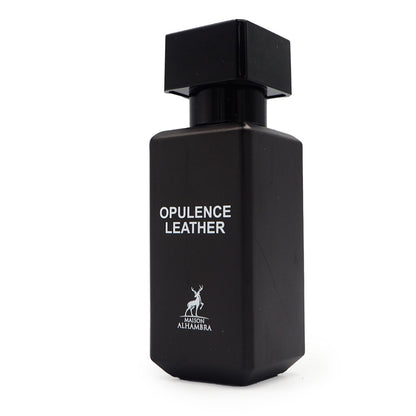 "Maison Alhambra Opulence Leather – Perfume masculino con aroma a cuero, especias y maderas."