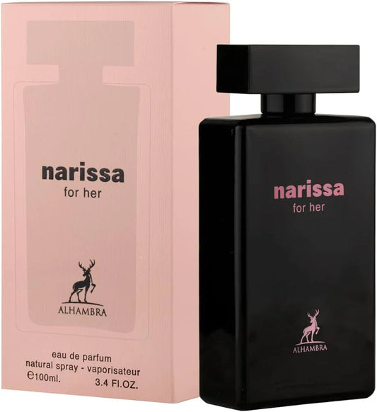 "Maison Alhambra Narissa For Her – Perfume femenino con notas florales, almizcle y ámbar."
