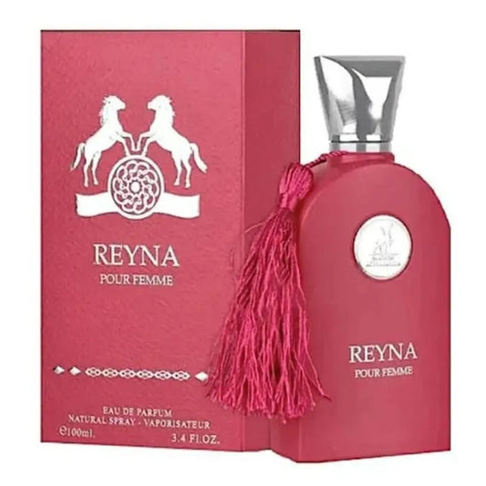 "Maison Alhambra Reyna Pour Femme – Perfume floral ambarado con ámbar y vainilla."