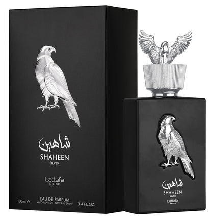 "Lattafa Shaheen Silver 100 ml Edp – Perfume masculino fresco y sofisticado."