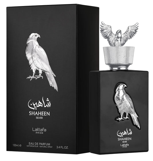 "Lattafa Shaheen Silver 100 ml Edp – Perfume masculino fresco y sofisticado."