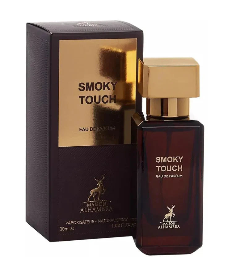 "Maison Alhambra Smoky Touch – Perfume amaderado y ahumado de alta sofisticación."