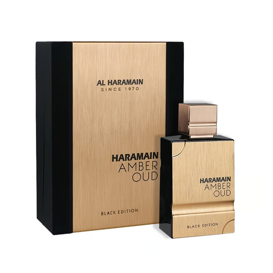 "Perfume Al Haramain Amber Oud Black Edition 60 ml – Aroma especiado y elegante."
